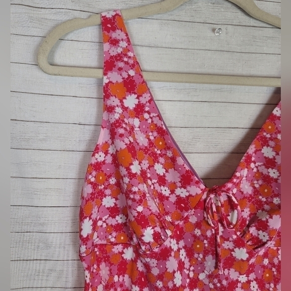 VINTAGE EXPRESS 90'S Y2K FLORAL BABYDOLL MIDI DRESS W RUFFLE HEM, SZ 9/10 - Picture 2 of 14